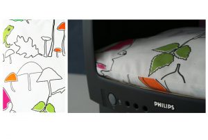 Een kussen van Ikea-stof; ook voor een kattenmand.